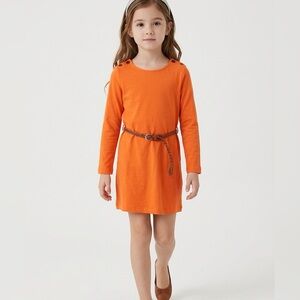 NWT Girls Long Sleeve Orange Halloween Fall Dress with Braided Belt - Size Small